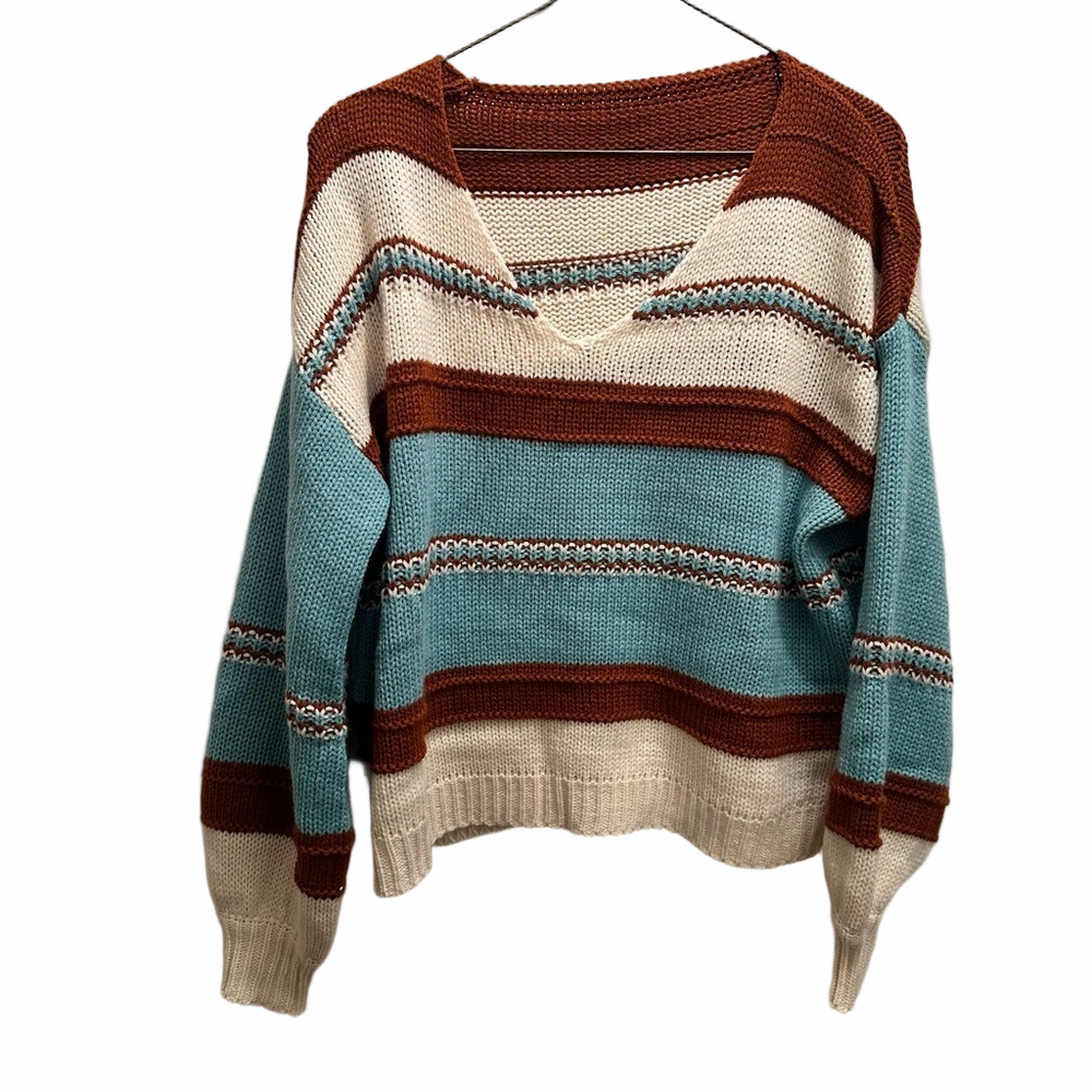 Shein Teal Cream & Rust Sweater Small